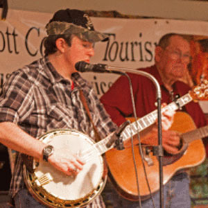 A banjoist and guitarist playing.