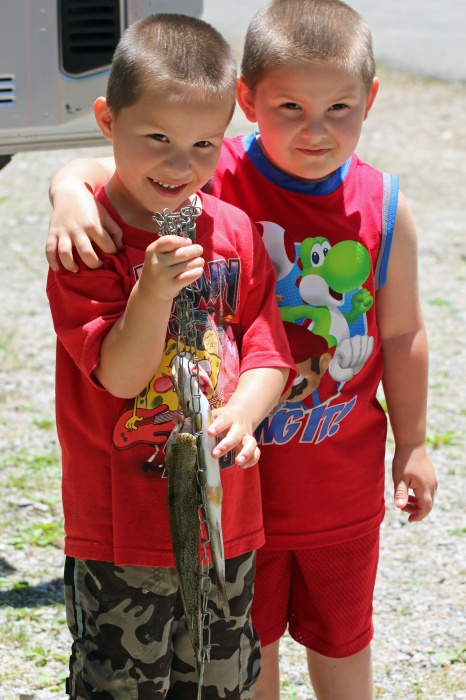 Kids with Fish in Bark Lake