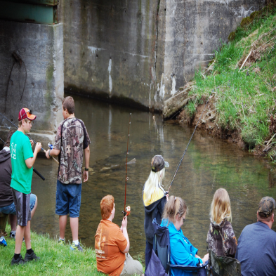 Kid's fishing at Natural Tunnel State Park.