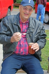 Enjoying apple butter at Bush Mill Days