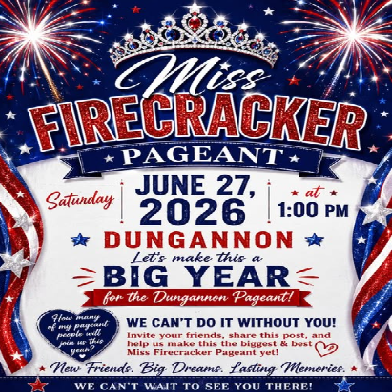 Miss Firecracker Pageant June 27, 2026 in Dungannon, VA